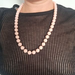 Vintage 60s Light Pink Beaded Necklace Spherical Beads Strung like Pearls 24 in